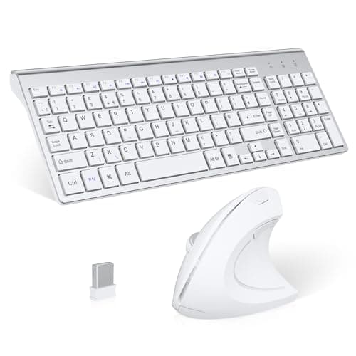 Image of 2.4GHz Wireless Vertical Ergonomic Mouse and Keyboard Combo Ultra-Thin Portable Size for PC Desktop Computer Laptop Mac Tablet (White)