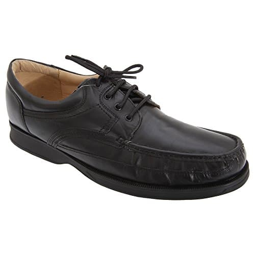 Image of Roamers Canoe Front Apron Tie Leather Shoes - Softie Leather, Black, Size 9 UK