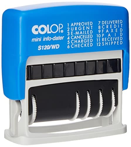 Image of Colop S120/WD Dial-A-Phrase-Dater Stamp Self-Inking 12 Phrases Imprint 43x4mm Red/Blue Ref 14531000