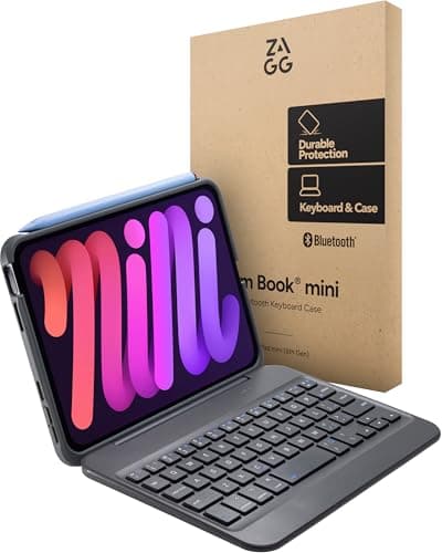 Image of ZAGG Slim Book mini iPad mini (A17 Pro)/ (Gen 6) Keyboard Case – Bluetooth Detachable Keyboard & Protective Case Combo, Slim, Compact, Magnetic Hinge, Multiple Viewing Angles, Ergonomic Typing