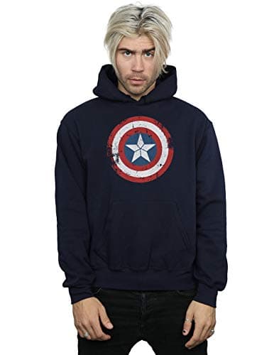 Image of Marvel Men's Captain America Civil War Distressed Shield Hoodie Navy Blue Large