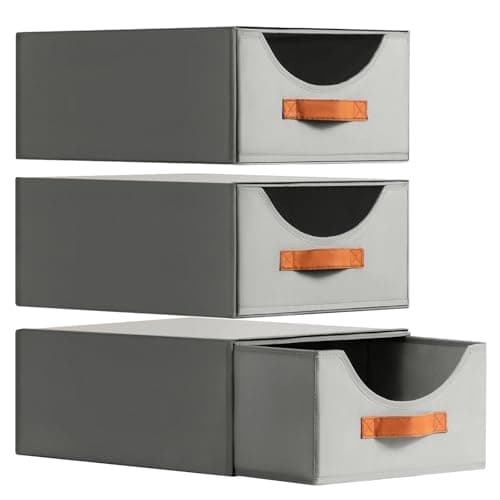Image of Homsorout Drawer Cabinet Organiser System - Set of 4 Storage Drawer Boxes, Fabric Foldable Boxes, 40 x 32 x 17cm Stackable Boxes, Wardrobe Organiser for Cabinet, Documents, Grey