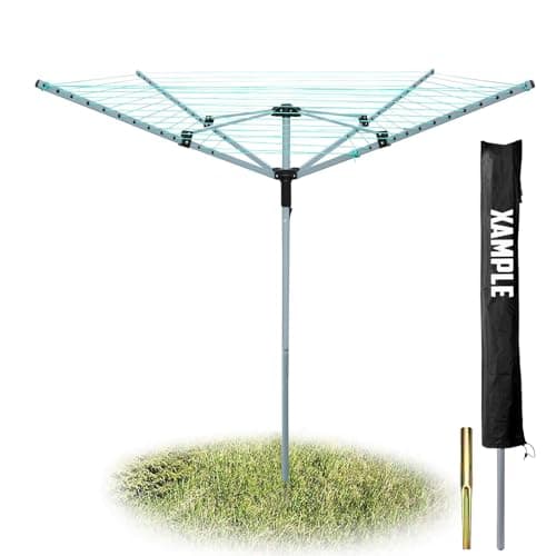Image of WALGREEN- 50m Rotary Washing Line- 4 Arm Design with Adjustable Height- Clothes Line for Efficient Drying- Outdoor Washing Line Spike with Ground Socket & Protective