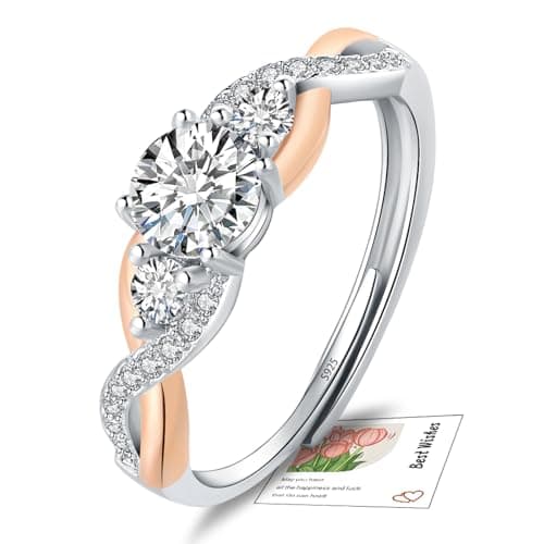 Image of YOEE Rose Gold Engagement Rings for Women Girls, Adjustable Twisted Eternity Promise Ring, Rose Gold Wedding Rings Diamond Ring Women with Cubic Zirconia Birthday Christmas Gifts