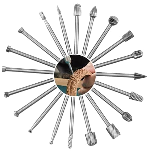 Image of Wood Carving Bits Set for Dremel Rotary Tool - 20Pcs HSS Burrs With 3mm Shank for Woodworking, Engraving, Drilling, Grooving