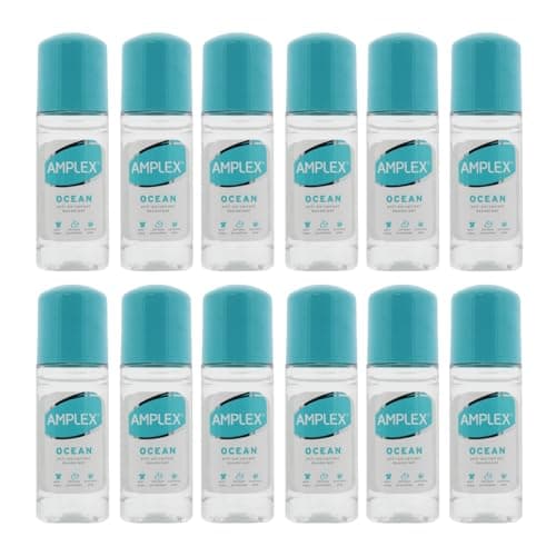 Image of Amplex Alcohol-Free Daily Anti-Perspirant Roll-On Deodorant Multi-Pack, Ocean Scent, Long-Lasting, Anti-Stain Formula, 12 x 50ml