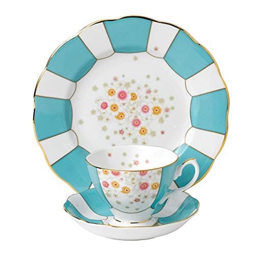 Image of Royal Albert 40017531 108 100 Years 1930 Mint Deco Teacup, Saucer, Plate 20cm, 3 Piece Set Turquoise, Bone China