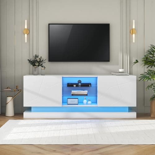 Image of BTM High Gloss TV Cabinet Stand, LED Modern TV Stand for 70" TV, TV Cabinet,160 * 38.5 * 60cm,