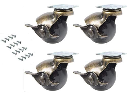 Image of Manfâ 4 pieces ball caster wheel 360 degree swivel plates metal with hood spherical brake heavy with brake for desk chair coffee table toy shoes bins (2 inches (50 mm)
