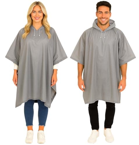 Image of 2 Pack of Rain Poncho Waterproof Adult Raincoats - Waterproof Rain Coats for Men or Ladies Raincoat - Reusable Waterproof Poncho Festival Accessories - Waterproof Ponchos Adults Rain Coat (Grey)
