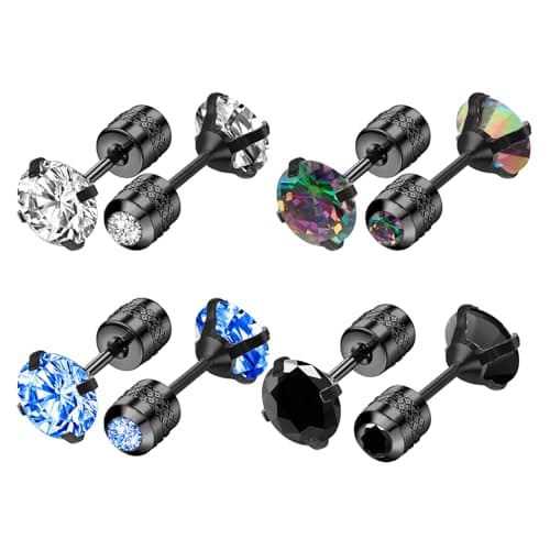 Image of 4Pairs Small Cubic Zirconia Stud Earrings Tiny Diamond Stud Earrings Stainless Steel Cartilage Earring Set for Men Women