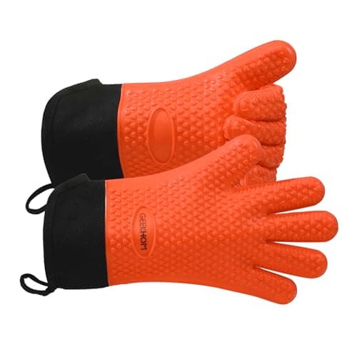 Image of GEEKHOM BBQ Gloves, Grilling Gloves Heat Resistant Oven Gloves, Kitchen Silicone Oven Mitts, Long Waterproof Non-Slip Pot Holder for Barbecue, Cooking, Baking(XL, Orange)