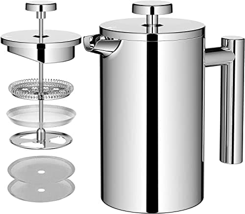 Image of MaxMiuly Cafetiere Stainless Steel Coffee Press Double Wall French Press 4 Cup (Silver, 600ml)