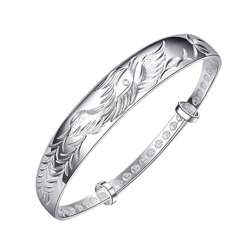 Image of QYAQ Sterling Silver Bracelet For Women,Women 925 Silver Bangle Bracelet Vintage Carve Phoenix Adjustable Bangle Bracelet Ladies Silver Jewellery Birthday Gifts For Sisters Friend Couples Mom