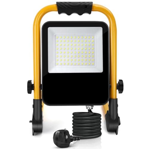 Image of Aigostar 50W LED Work Light 240V, Job Site Light 4500LM, Plug in Folding Floodlight with 5.9ft Cord, IP65 Waterproof Floodlights Outdoor, 6500K Construction Light, Portable Workman Lamp for Workshop
