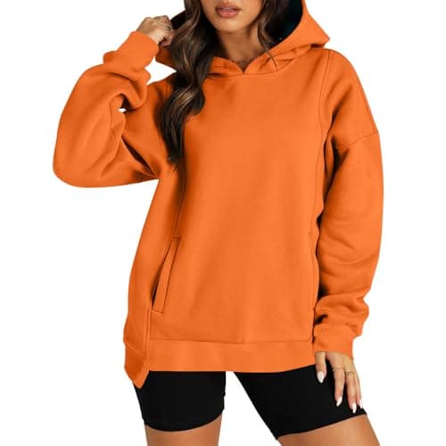 Image of Sweatshirts for Women UK Clearance Women's Hoodies Oversized Sweatshirt Simple Long Sleeve Hoodie Casual Loose Trendy Pullover Fall Y2k Sweater Cute Hoodies for Teen Girls Orange