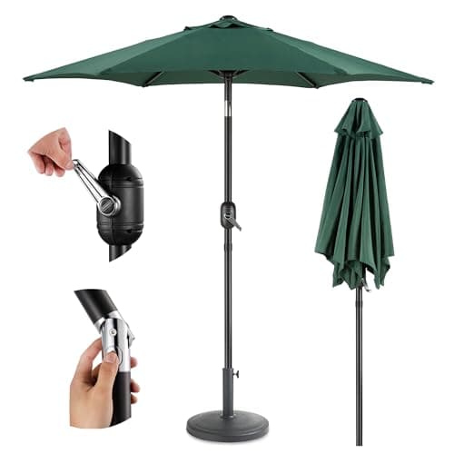 Image of VonHaus Parasol with Base – 2M Parasol Umbrella for Outdoor, Garden, Patio – Sun Shade Canopy with Hand Crank & Tilt Function – UV30+ Protection, Air Vent, Powder Coated Steel Frame, Dark Green
