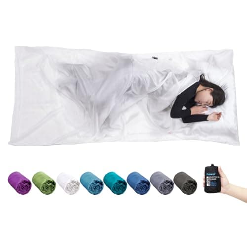 Image of BROWINT Silk Sleeping Bag Liner, Silk Sleep Sack, Extra Wide 220x110cm, Lightweight Travel Sheet for Hotels, Sleeper with Reinforced Gussets
