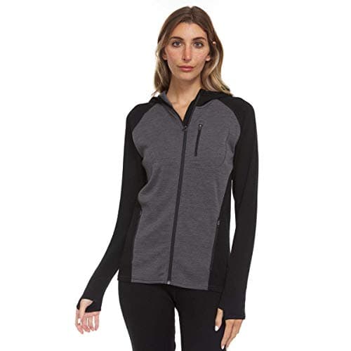 Image of Minus33 Merino Wool Midweight Women's Full Zip Hoodie - No Itch Renewable Fabric Black/Charcoal Gray Small