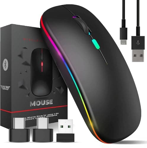 Image of TEUREMI Wireless Mouse Bluetooth & 2.4GHz Dual Mode, Rechargeable RGB Computer Mous e, 800–2400 DPI, USB Mouses, Wireless Mouse for Laptop, Bluetooth Mose for Laptop Accessories