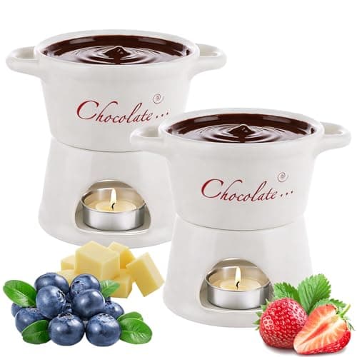 Image of LDHHYH Ceramic Chocolate Fondue Set, 2 Pack Cheese Fondue Sets with Forks, 300ml Butter Fondue Set, Chocolate Fondue Mug for Home Dessert Party Sharing