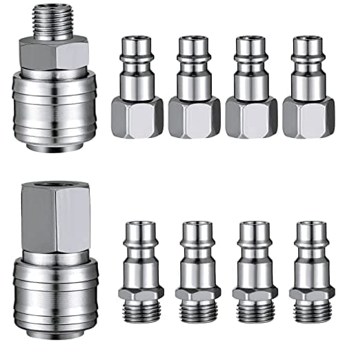 Image of Goth Perhk 10 Pcs Air Line Hose Euro Connectors, Airline Hose Compressor Fittings 1/4" BSP Connector Thread Quick Release Connector Fittings Set