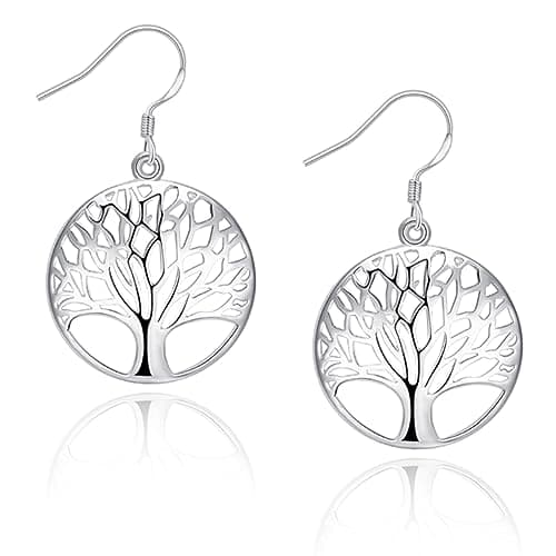 Image of GLLBTPT Tree of Life Earrings for Women Silver Plated Earrings Dangle Drop Statement Earrings for Women Teen Girls