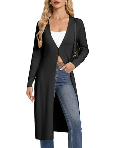 Image of GRACE KARIN Women‘s Long-Sleeve V-Neck Long Cardigan Spring Lightweight Cardigans Black S