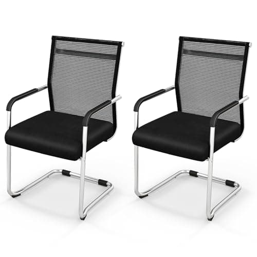 Image of CASART Conference Chairs Set of 2/4, Stackable Reception Chairs Mesh Office Chairs with Backrest, Armrests & Metal Base, Heavy Duty Meeting Chairs for Waiting Room Office (2, Silver+Black)