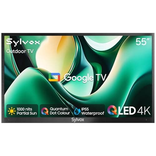 Image of SYLVOX Outdoor TV, 55 Inch 4K QLED Smart TV - Quantum Dot Colour, Dolby Atmos, IP55 Waterproof 1000 Nit Brightness Outdoor Television for Partial Sun, Garden, Built-in Google Cast, Voice Remote(2024)