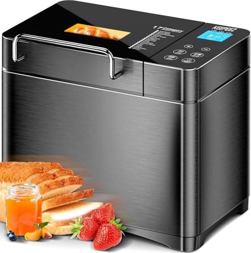 Image of KEEPEEZ Pro 710W 2LB Bread Maker, Stainless Steel 17-in-1 Smart Bread Machine with Healthy Ceramic Pan, Automatic Nut Dispenser, Tempered Glass Touch Panel, 3 Crust Colors, 15H Timer&Keep-Warm,Recipes