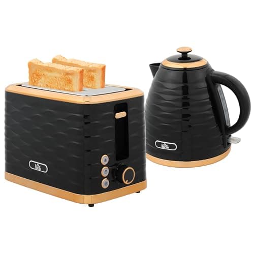 Image of HOMCOM Kettle and Toaster Sets, 3000W 1.7L Rapid Boil Kettle & 2 Slice Toaster with 7 Browning Controls, Defrost, Reheat and Crumb Tray, UK Otter Thermostat, Black