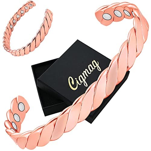 Image of Cigmag 12X Lymphatic Drainage Copper Bracelet for Women Ultra Strength Magnet Solid Pure Copper Magnetic Bracelet Adjustable Cuff Bangle with Present Box (Rose Gold)