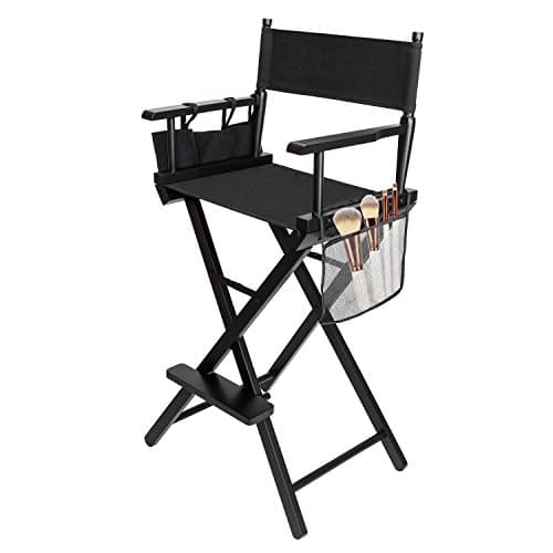 Image of Bonnlo Make Up Chair Professional for Makeup Artist 66cm Hight, Directors Chairs Folding, with Portable Storage Side Bags & Footrest, Solid Hardwood & Polyester (Black, 31in)
