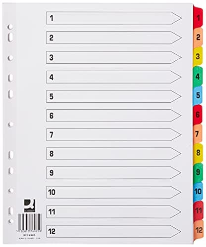 Image of Q-Connect 1-12 Index Extra Wide Reinforced Multi-Colour Tabs