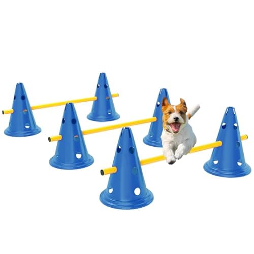 Image of PawHut Dog Agility Equipment Set, Portable Pet Jump Training Kit for Six Cones, Six Poles with Carry Bag, Three-Piece Adjustable Height Jumping Obstacles, Blue