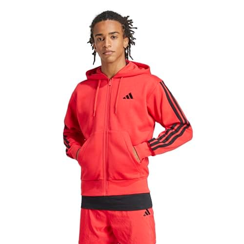 Image of adidas Essentials 3-Stripes Fleece Hoodie, Pure Ruby / Black, XL