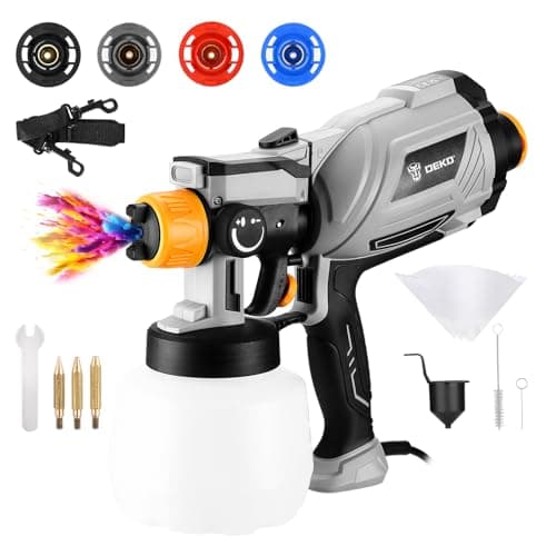 Image of Paint Sprayer for Walls and Ceilings 1000W: 1200ml DEKOPRO HVLP Fence Spray Paint Gun with High Capacity Container,Easy to Clean,for House Painting,Furniture,Cabinets, Walls, Door, Garden Chairs etc