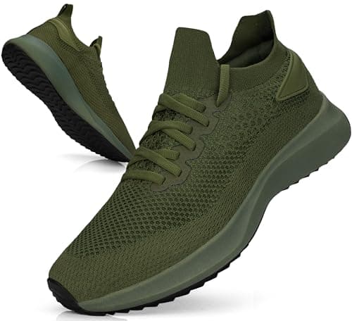 Image of Giniros Mens Trainers Walking Running Shoes Casual Fitness Athletic Sneakers Lightweight Comfortable Flat Mesh Slip On Shoes Fitness Sport Green 10UK
