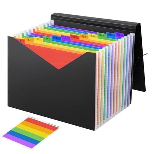 Image of Accordion Expanding File Organiser,File Wallet with Colour Labels,13 Pockets Portable Filing Box Desktop Colored Folders Paper Document Paperwork Receipt Organisers A4 and Letter Size