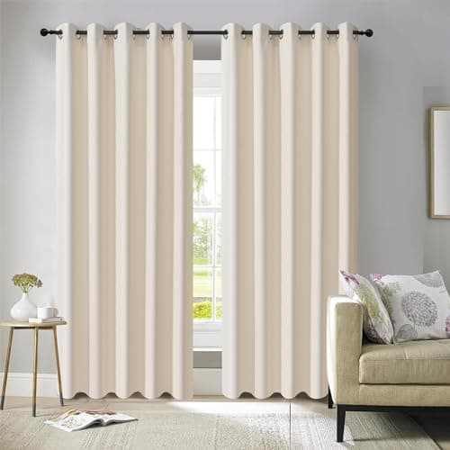 Image of ROOEE Insulated Heavy Thick Thermal Blackout Curtains Eyelet Ring Top Pair – Ideal for Living Room, Bedroom, Guest Room and Kids Bedroom (Cream, 46" Wide x 72" Drop)