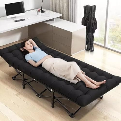 Image of WoldTrek Camping Cot with Thick Pad, Folding Camping Cot Oversize Cots for Sleeping Camping Bed Folding Cot for Camping W/Pilllow Mattress for Home Office Nap Beach Travel, 600LBS (190 * 68CM-Black)