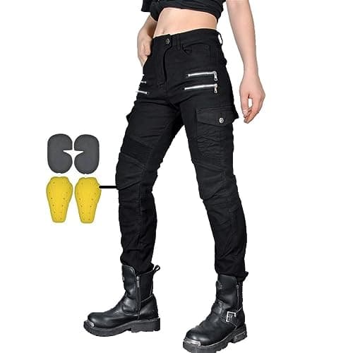 Image of CBBI-WCCB Women Moto Jeans Motorcycle Pants Motorbike Biker Trousers with Zipper (UK, Waist & Inseam, 30, 31, Black)