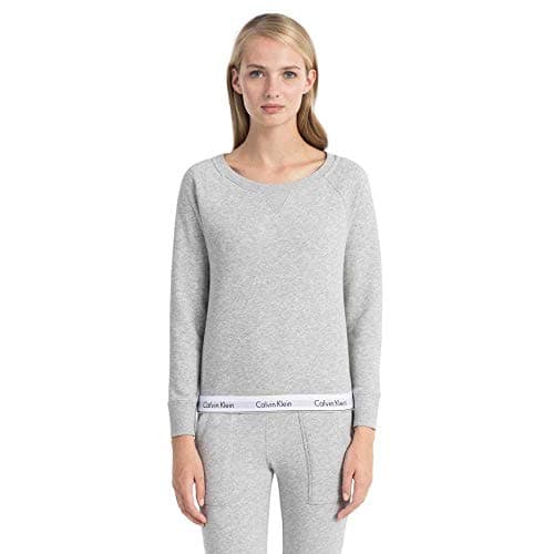 Image of Calvin Klein - Crewneck Sweatshirt Women - Modern Cotton Line - Grey Heather - S - CK Women's Loungewear - Signature Elasticated Hem - Cotton, Polyester