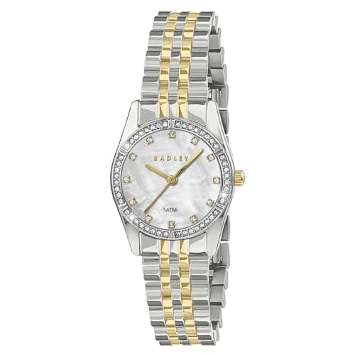 Image of RADLEY Soft Sports Silver & Gold Plated Stone Set Case Mother of Pearl Dial Bracelet Watch RY4671