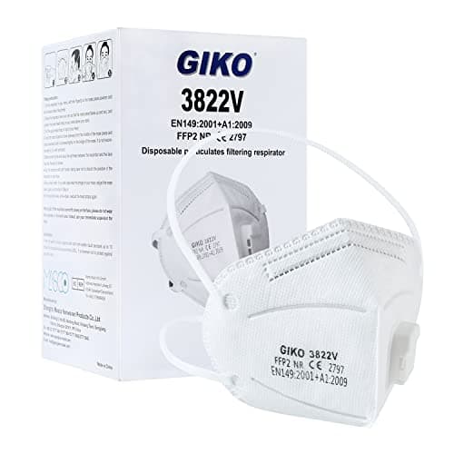 Image of GIKO FFP2 Masks with Breathing Valve Pack of 20 Dust Masks Valved FFP2 Respirator Mask 5-Layer Protective Face Masks, White