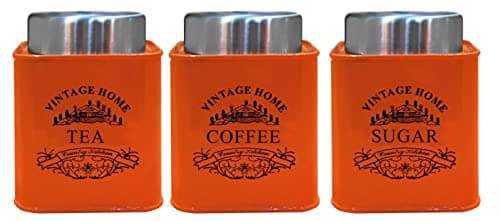 Image of Nobel Set of 3 Tea Coffee Sugar Canisters - Vintage Home (Orange)
