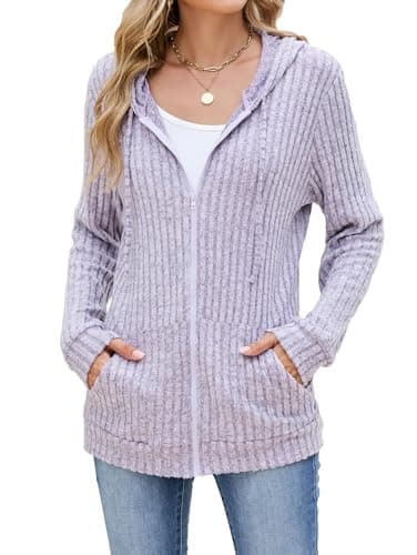 Image of iChunhua Women's Long Sleeve Zip up Hoodies Oversized Hooded Cardigans Lightweight Jacket with Pockets (Purple, XX-Large)