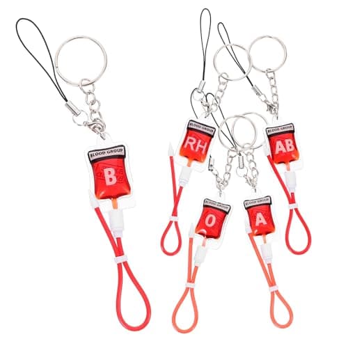 Image of LALADEFIEE 5pcs Blood Type Keychain Pack Red Abs and Metal Material Stylish Unique Design Keyring Holder for Party Favour Or Hanging Decor, Easily Attach to Keys Or Phone