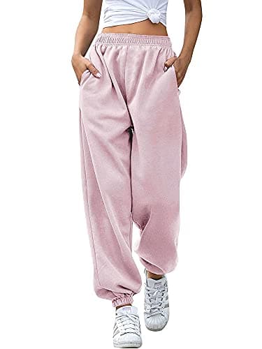 Image of Love My Fashions Women's Plain Gym Sport Jogger Sweatpants & Winters Joggers Pockets Pants and Baggy Elastic Waist Trousers for Casual Hip Hop, Gym and Jogging Baby Pink